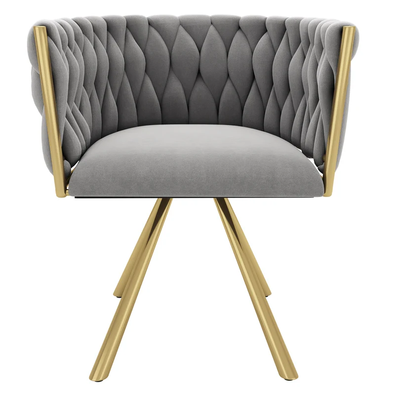 Lot de 6 chaises pivotantes de salle à manger en velours gris avec pieds en métal doré