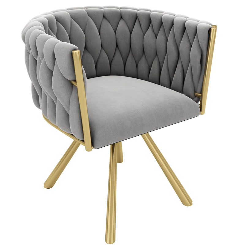 Lot de 6 chaises pivotantes de salle à manger en velours gris avec pieds en métal doré