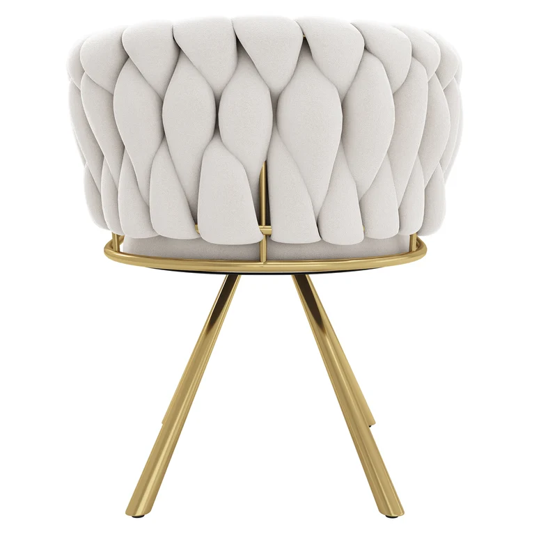 Lot de 6 chaises pivotantes de salle à manger en velours beige avec pieds en métal doré
