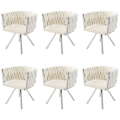 Lot de 6 chaises de salle à manger en velours Chaises pivotantes 360° luxueuses beige+argent avec pieds en métal pour salon et chambre à coucher