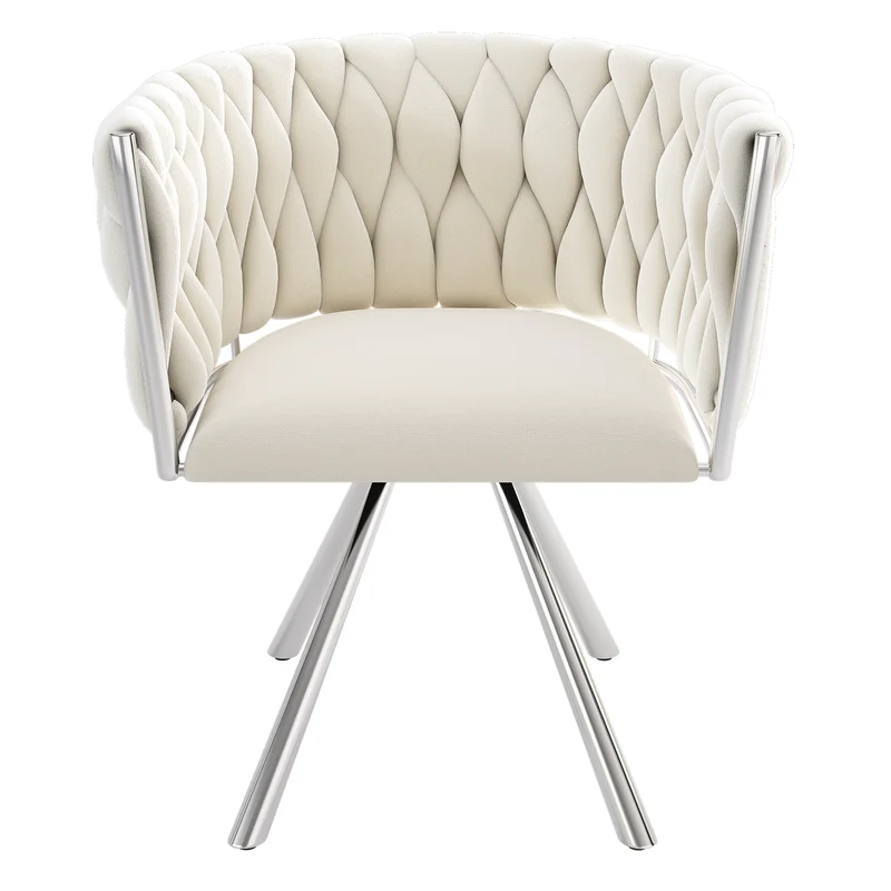 Lot de 4 chaises de salle à manger en velours Chaises pivotantes 360° luxueuses beige+argent avec pieds en métal pour salon et chambre à coucher