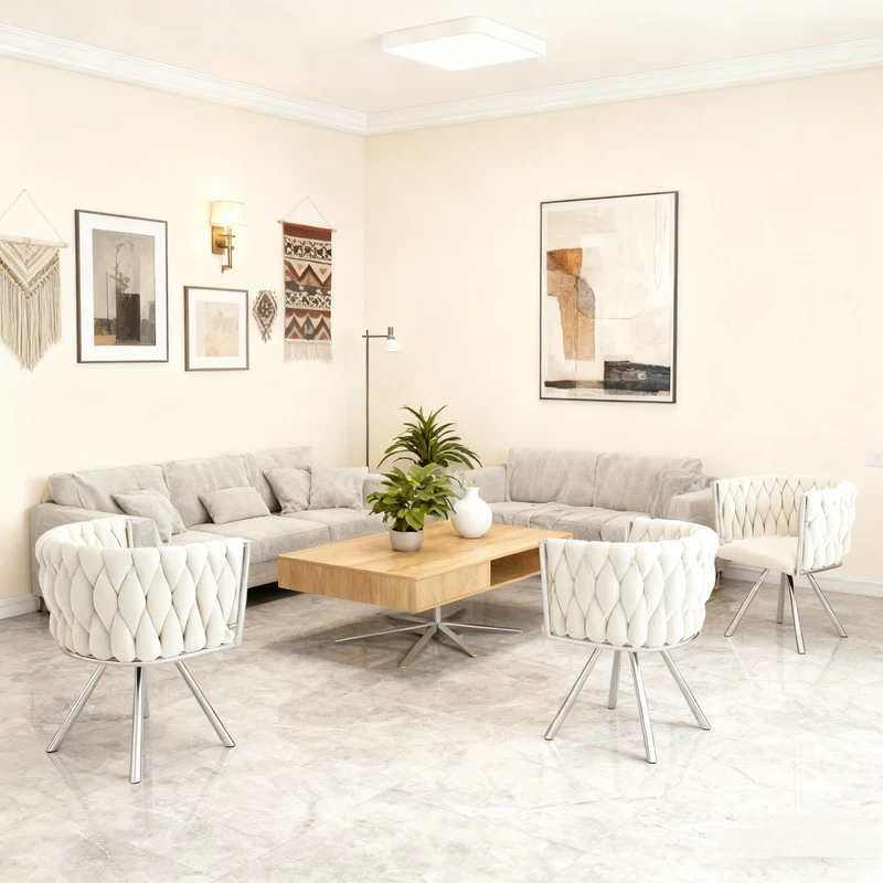 Lot de 4 chaises de salle à manger en velours Chaises pivotantes 360° luxueuses beige+argent avec pieds en métal pour salon et chambre à coucher
