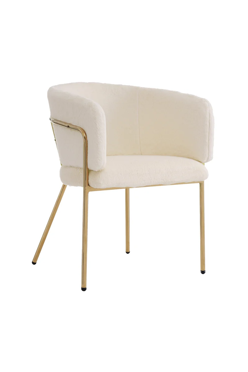 Chaise de loisirs individuelle en imitation de velours de lapin Chaise élégante à quatre pieds en métal beige pour salon chambre à coucher et salle à manger