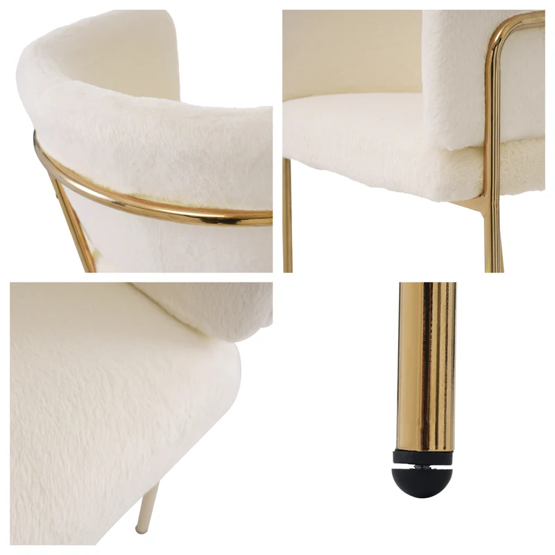 Chaise de loisirs individuelle en imitation de velours de lapin Chaise élégante à quatre pieds en métal beige pour salon chambre à coucher et salle à manger