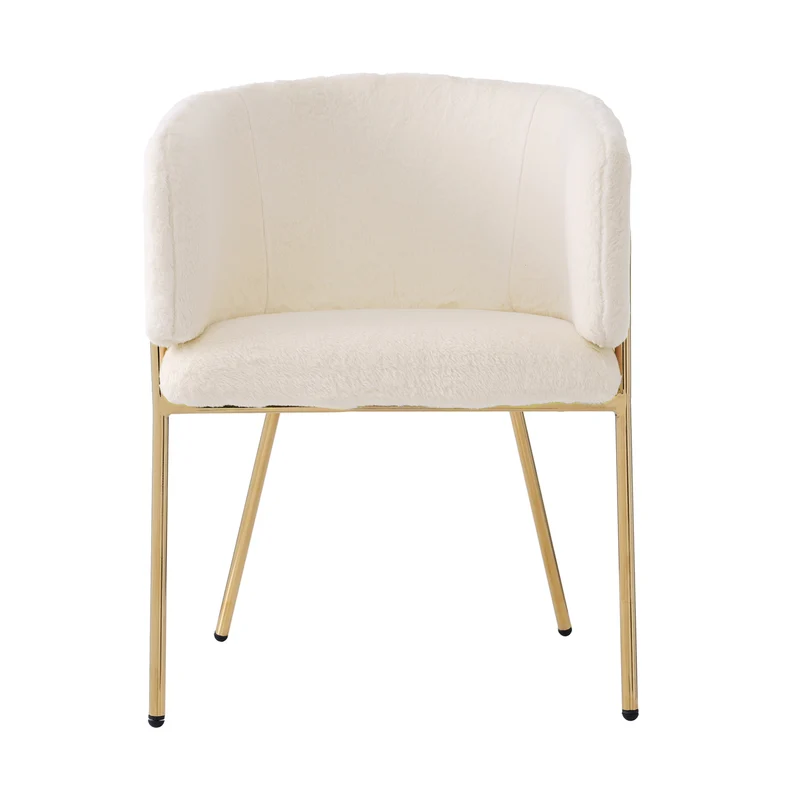 Chaise de loisirs individuelle en imitation de velours de lapin Chaise élégante à quatre pieds en métal beige pour salon chambre à coucher et salle à manger