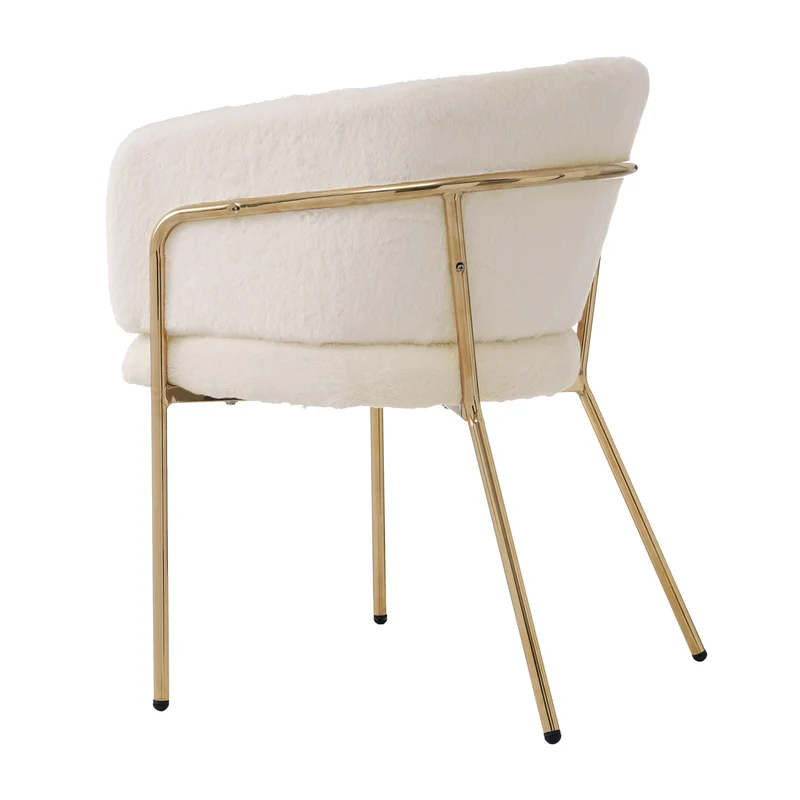 Chaise de loisirs individuelle en imitation de velours de lapin Chaise élégante à quatre pieds en métal beige pour salon chambre à coucher et salle à manger