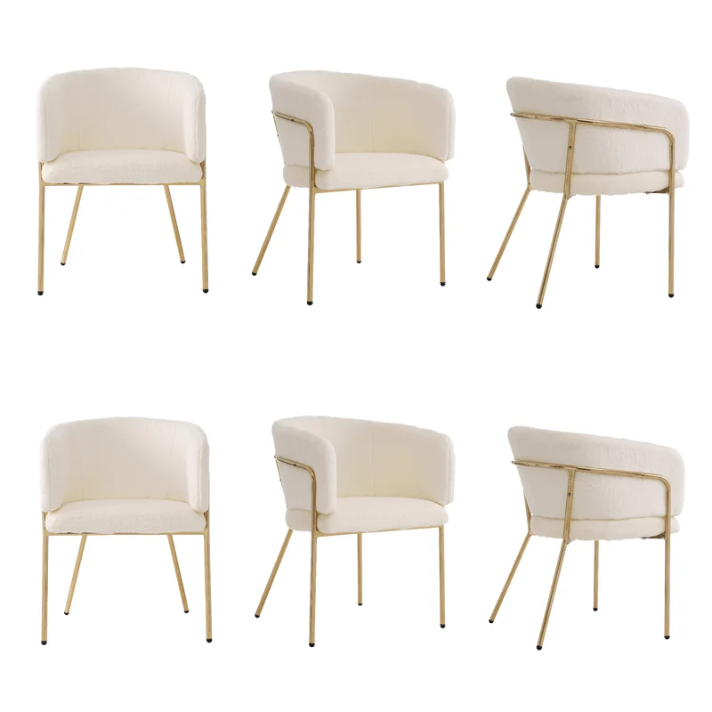 Lot de 6 chaise de loisirs individuelle en imitation de velours de lapin Chaise élégante à quatre pieds en métal beige pour salon chambre à coucher et salle à manger