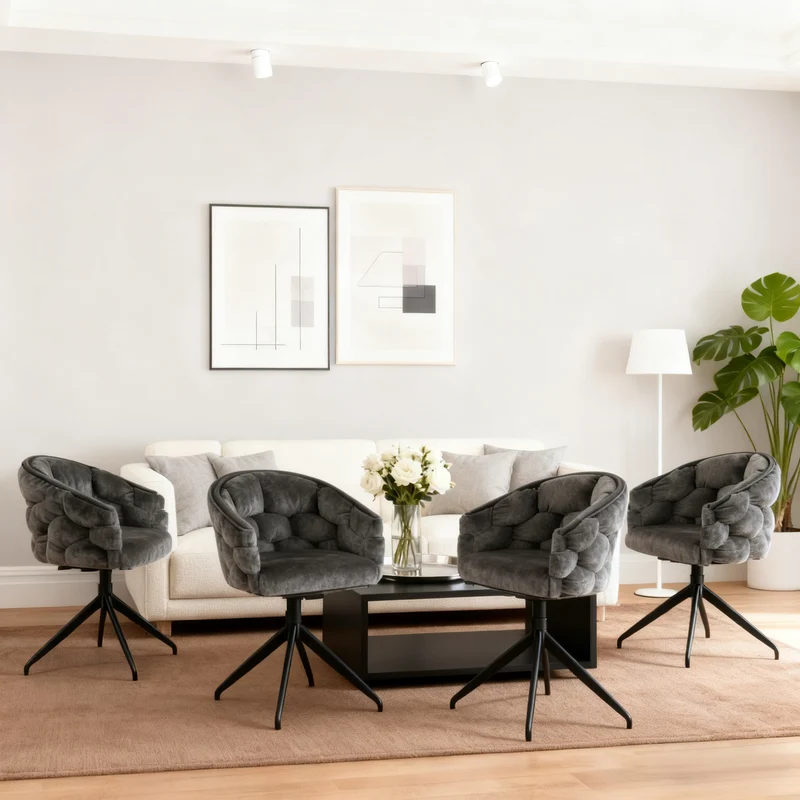 Lot de 6 Gris chaises de luxe en velours 360° pivotantes Chaises ergonomiques modernes à dossier pour salon salle à manger et dressing