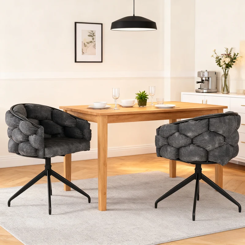 Lot de 6 Gris chaises de luxe en velours 360° pivotantes Chaises ergonomiques modernes à dossier pour salon salle à manger et dressing