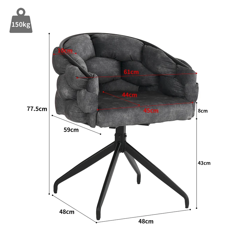 Lot de 6 Gris chaises de luxe en velours 360° pivotantes Chaises ergonomiques modernes à dossier pour salon salle à manger et dressing