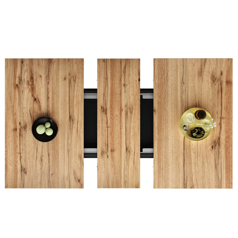 Table à manger télescopique extensible 140×80cm 3 niveaux de rangement bois naturel + noir pour cuisine et salon