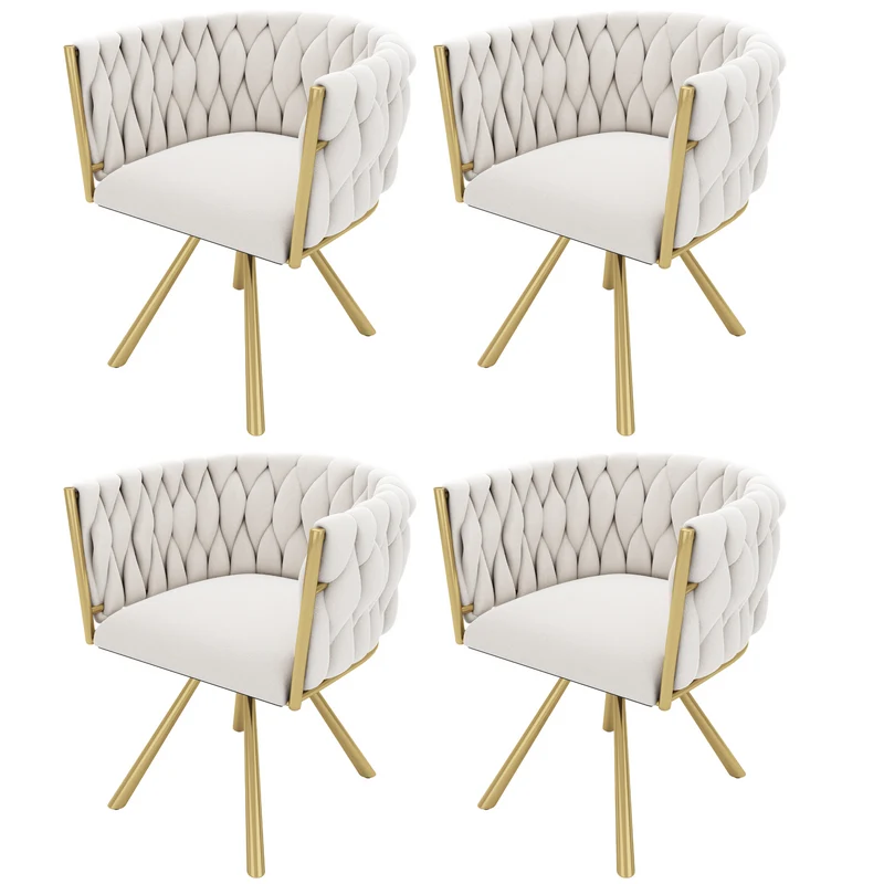 Lot de 4 chaises pivotantes de salle à manger en velours beige avec pieds en métal doré