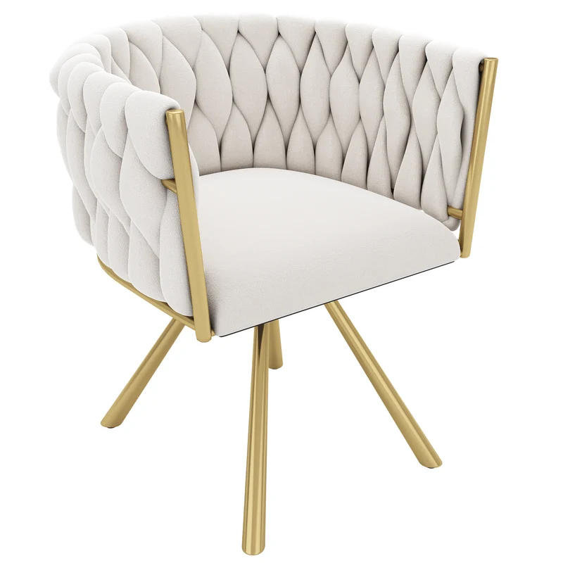 Lot de 4 chaises pivotantes de salle à manger en velours beige avec pieds en métal doré