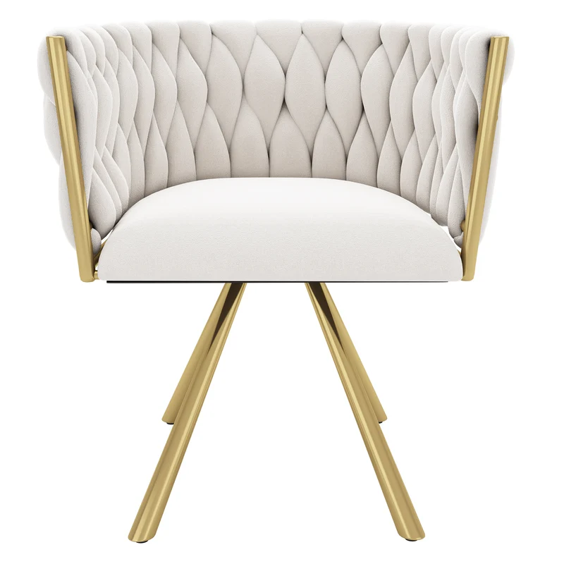 Lot de 4 chaises pivotantes de salle à manger en velours beige avec pieds en métal doré