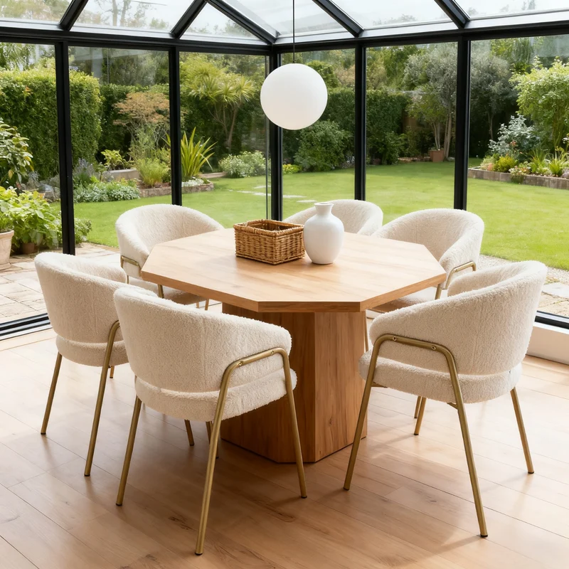 Lot de 6 chaises de salle à manger modernes en tissu effet laine blanche avec pieds dorés