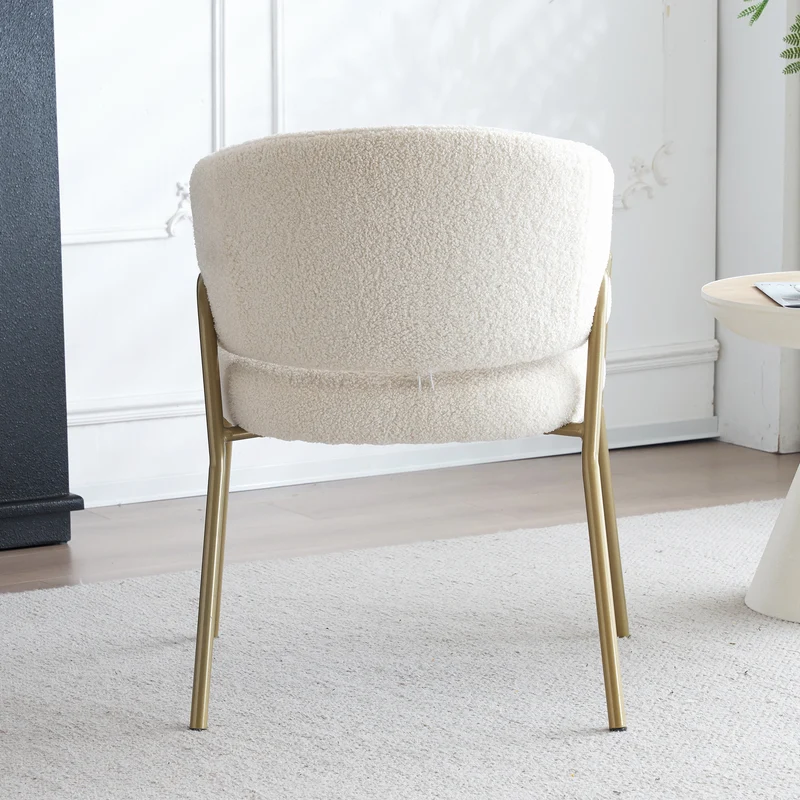 Lot de 6 chaises de salle à manger modernes en tissu effet laine blanche avec pieds dorés