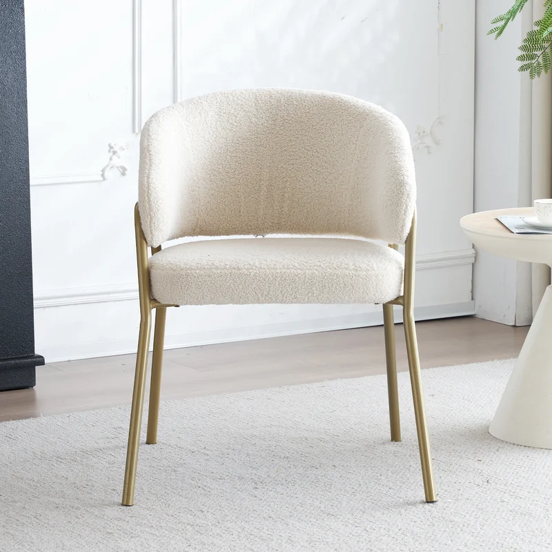 Lot de 6 chaises de salle à manger modernes en tissu effet laine blanche avec pieds dorés