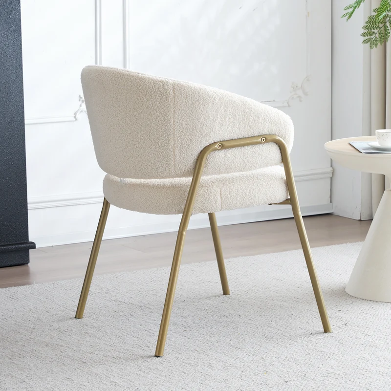 Lot de 6 chaises de salle à manger modernes en tissu effet laine blanche avec pieds dorés