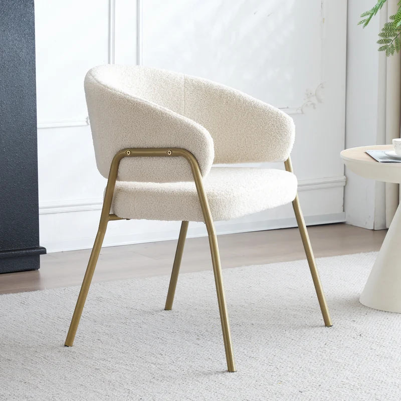 Lot de 6 chaises de salle à manger modernes en tissu effet laine blanche avec pieds dorés