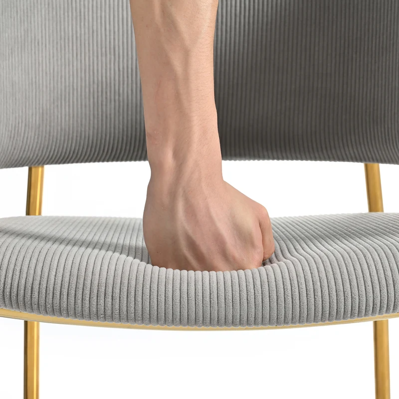 Lot de 2 chaises modernes en tissu côtelé gris avec pieds inclinés en bois et métal, dossier ergonomique et pieds réglables