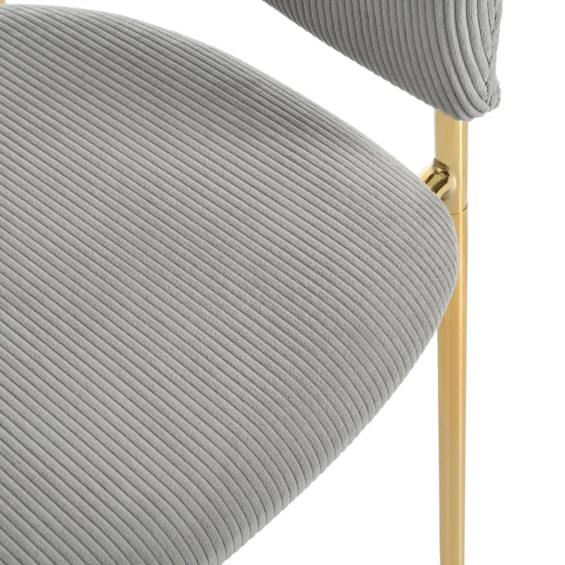 Lot de 2 chaises modernes en tissu côtelé gris avec pieds inclinés en bois et métal, dossier ergonomique et pieds réglables