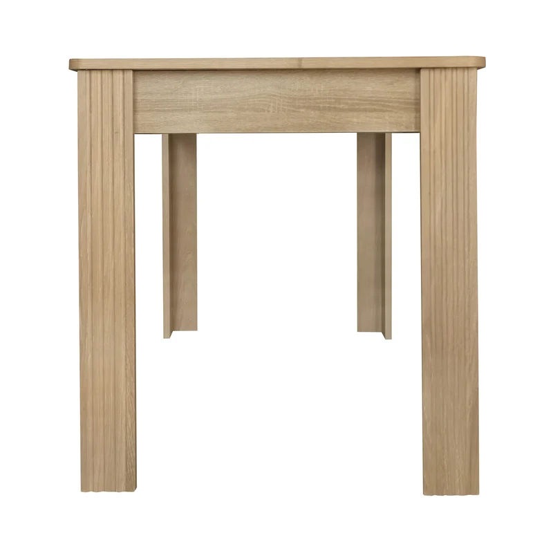 Table à manger rectangulaire en panneaux de particules finition chêne avec quatre pieds robustes