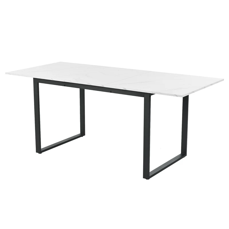 Table à manger extensible 140/180x80x75 cm avec plateau MDF effet marbre blanc et pieds en métal noir