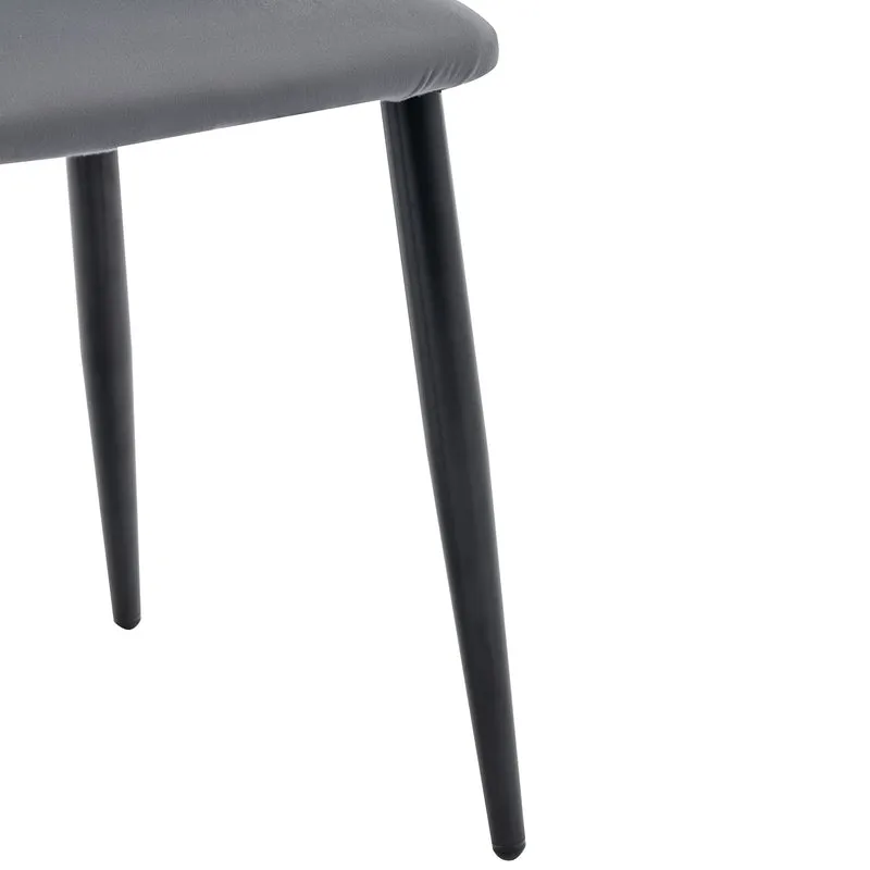 Lot de 2 chaises de salle à manger en velours gris avec dossier à motif diamant, pieds en métal réglables et assise rembourrée
