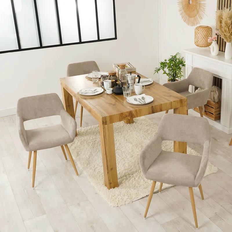 Lot de 6 fauteuils de salle à manger scandinaves avec accoudoirs en tissu beige - CROMWELL