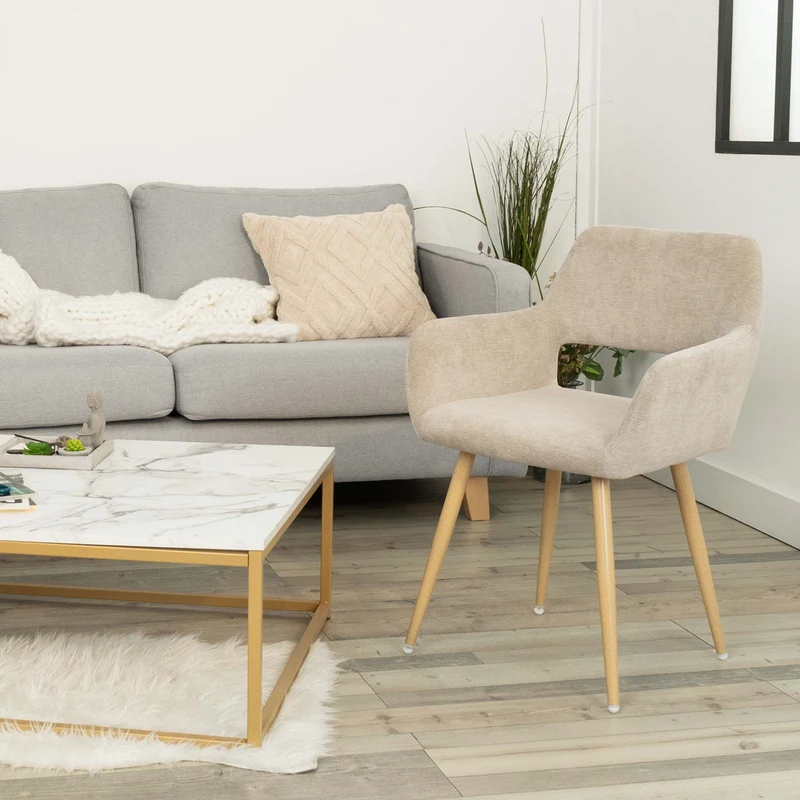Lot de 2 fauteuils de salle à manger scandinaves avec accoudoirs en tissu beige - CROMWELL