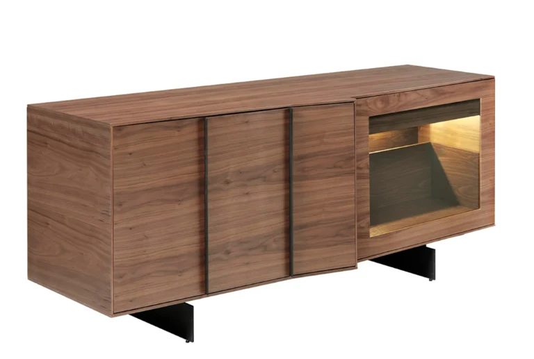 Buffet design en bois noyer avec cave à vin et éclairage LED – Angel Cerdá 3218