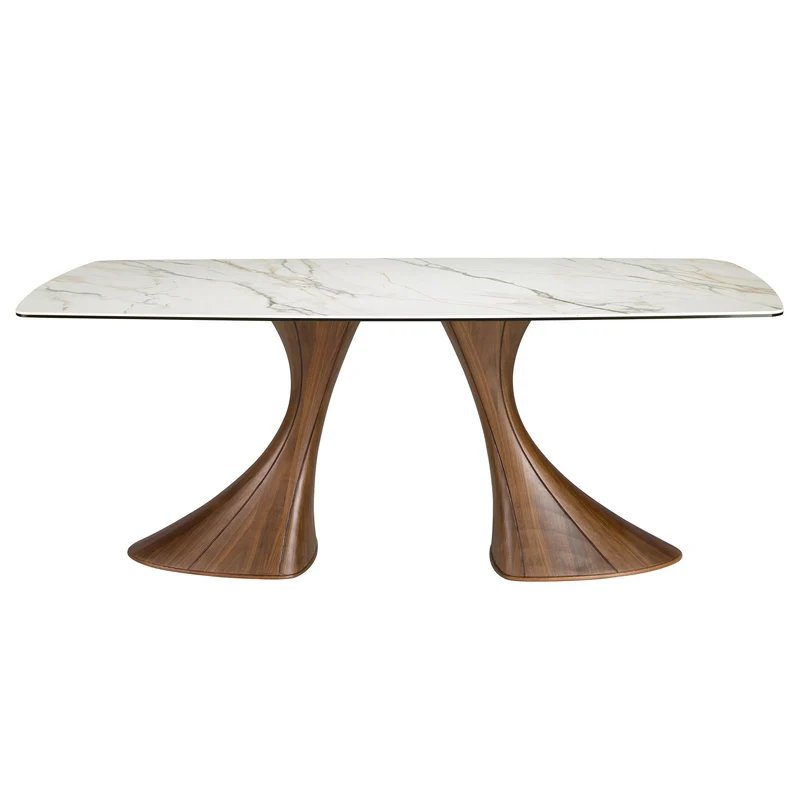 Table de salle à manger en marbre & noyer design