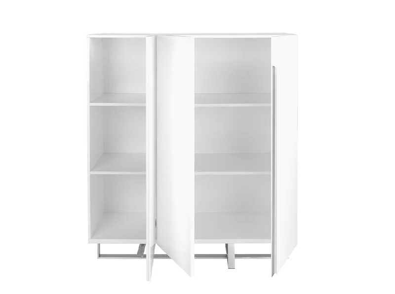 Buffet contemporain blanc laqué & acier chromé au design épuré