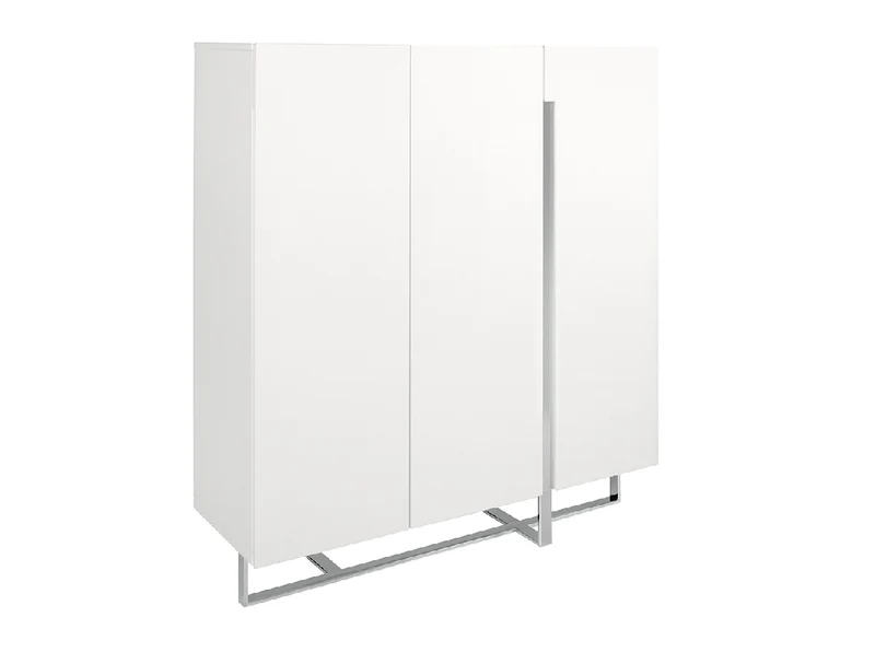 Buffet contemporain blanc laqué & acier chromé au design épuré