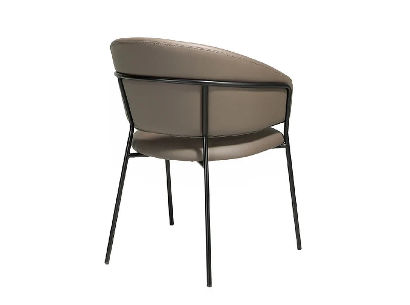 Chaise de salle à manger design en similicuir vison et pieds acier noir – Angel Cerdá 4088