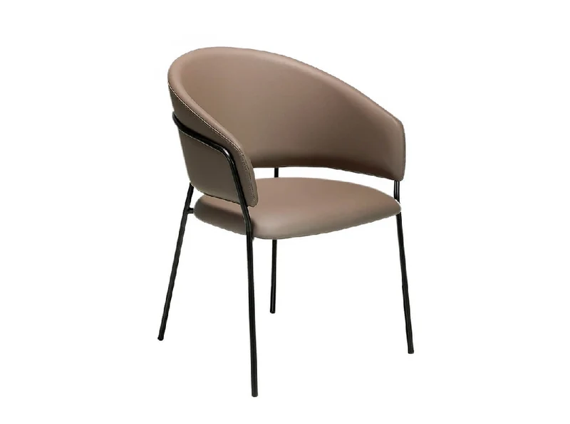 Chaise de salle à manger design en similicuir vison et pieds acier noir – Angel Cerdá 4088