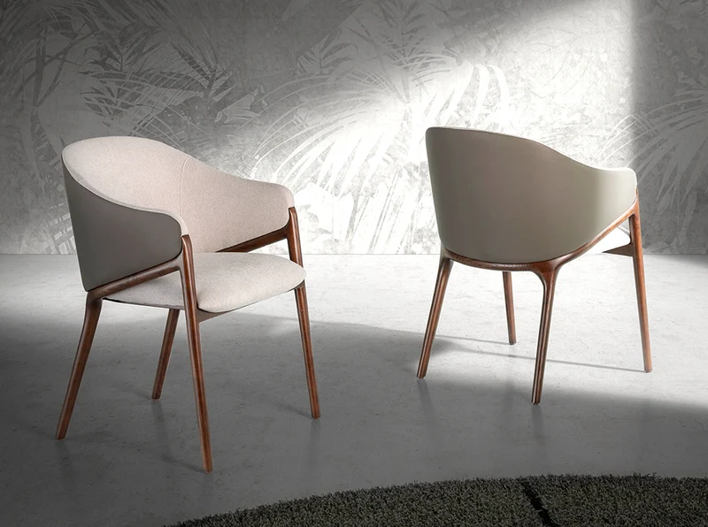 Chaise de salle à manger design en tissu beige & similicuir