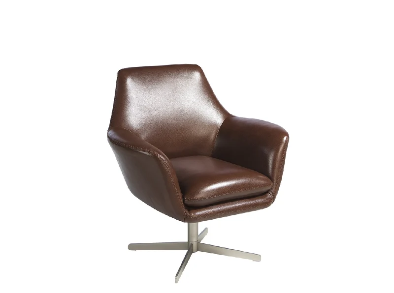 Fauteuil pivotant rembourré en cuir cognac & acier inoxydable