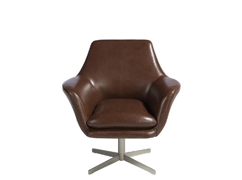 Fauteuil pivotant rembourré en cuir cognac & acier inoxydable