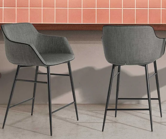 Tabouret de bar rembourré en tissu gris et acier noir Angel Cerda 4089