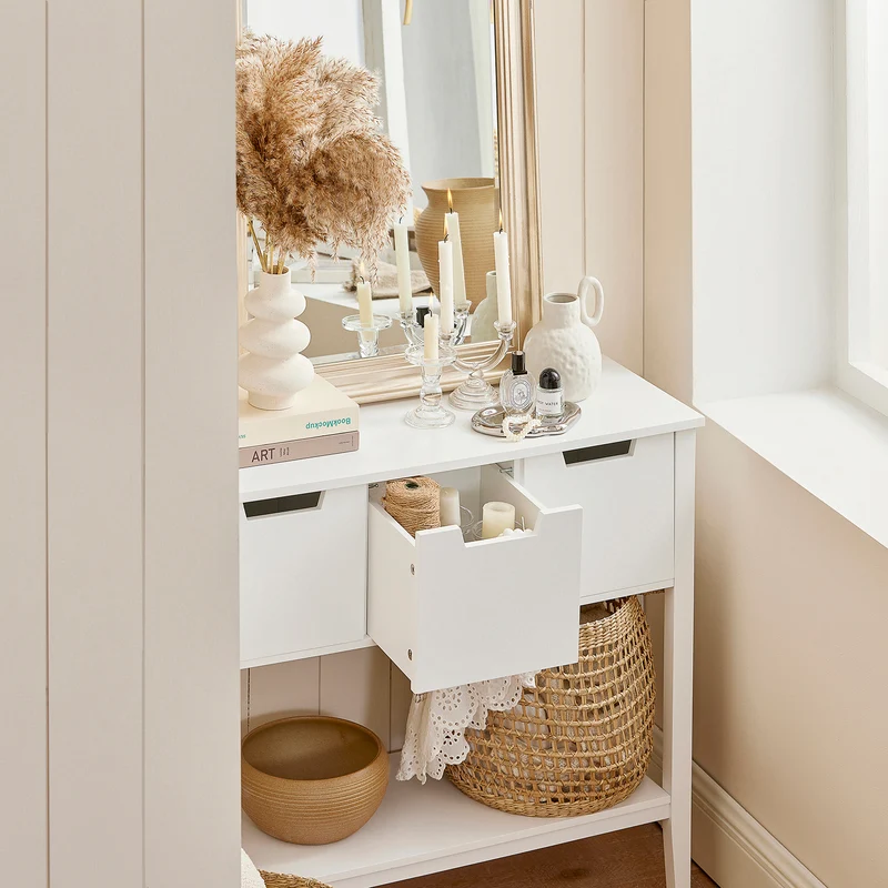 SoBuy FSB51-W Table Console, Table d'Entrée, Bout de Canapé avec 3 tiroirs et 1 étagère, pour Entrée, Chambre, Salon, Coiffeuse