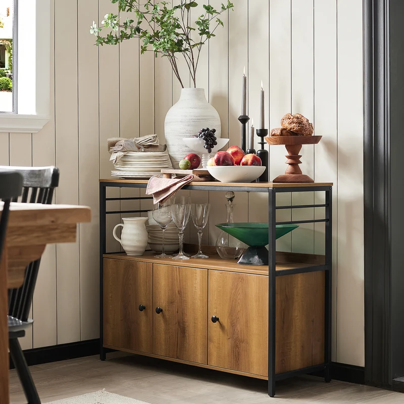 SoBuy FSB63-PF Buffet Meuble de Rangement Armoire Multi-rangements avec 3 Portes, pour Cuisine, Salle à Manger, Salon, Cadre en Acier Stable