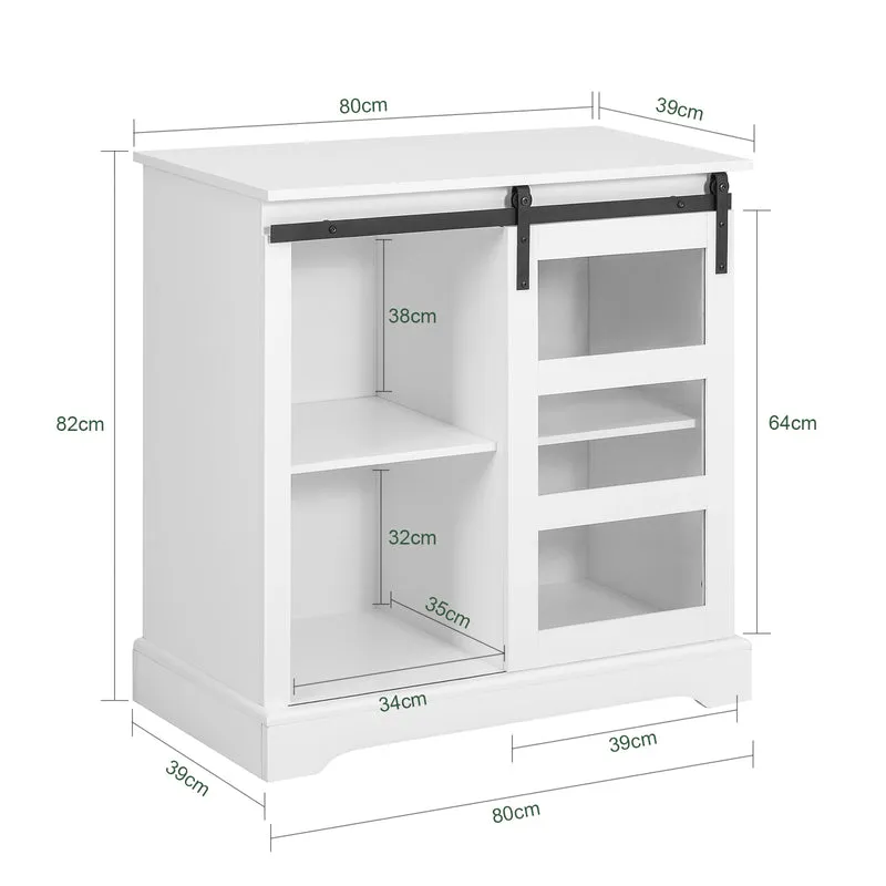 SoBuy FSB46-W Buffet Commode Armoire de Rangement Meuble de Rangement à 2 Niveaux avec Porte Vitrée de Grange Coulissante