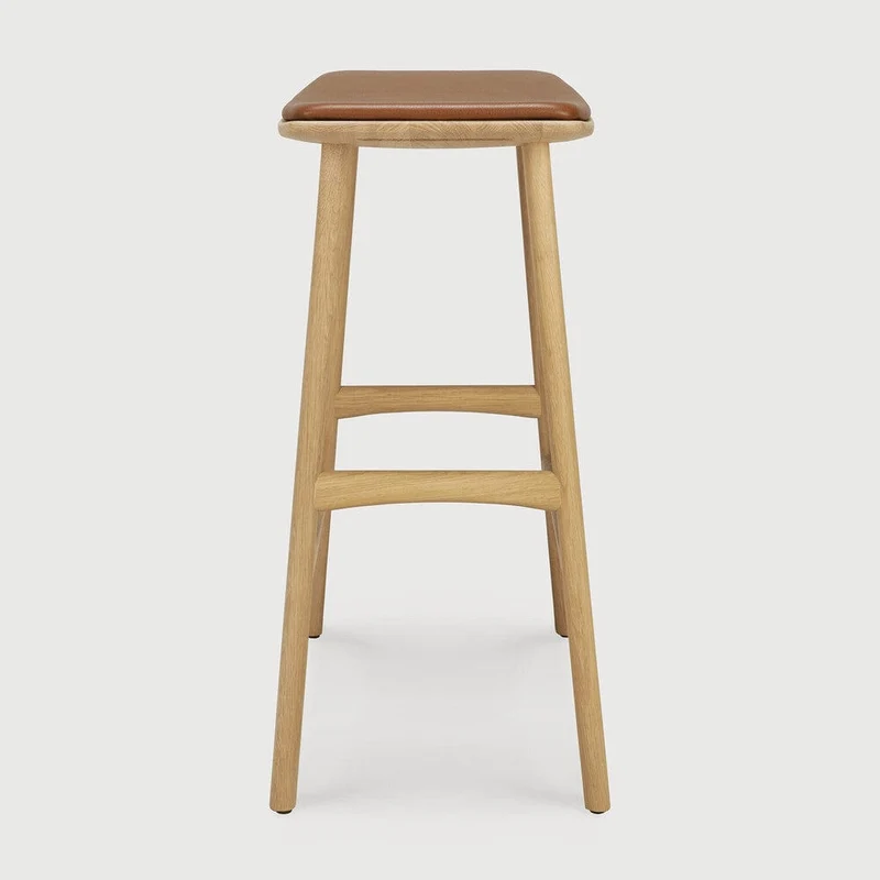 Ethnicraft Tabouret de Bar Osso avec Coussin en Cuir Cognac (69 cm)