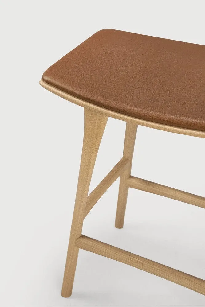 Ethnicraft Tabouret de Bar Osso avec Coussin en Cuir Cognac (69 cm)