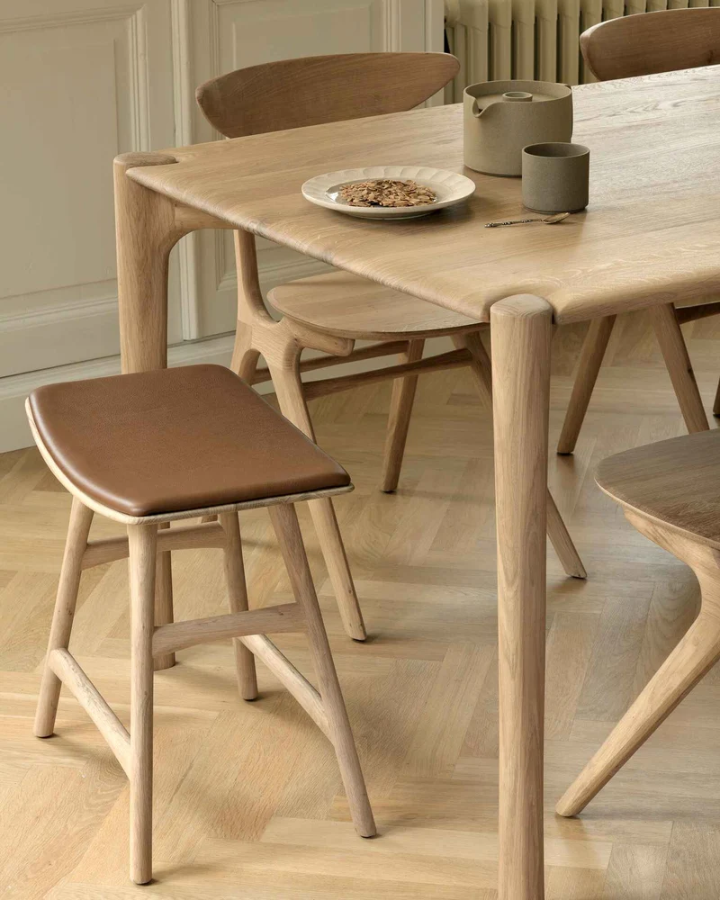 Ethnicraft Tabouret Osso avec Coussin en Cuir Cognac (49 cm)