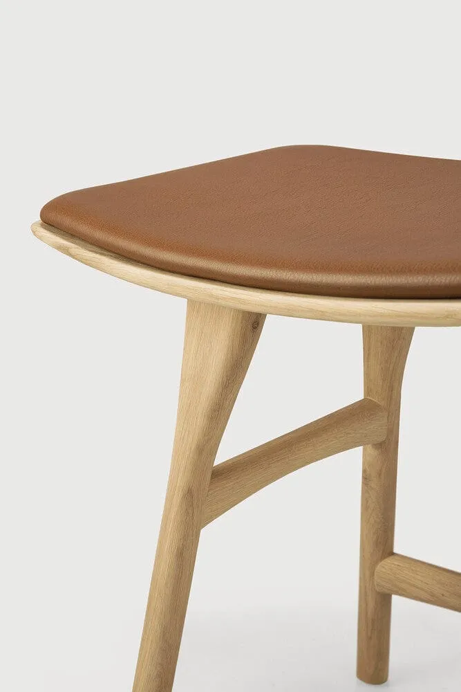 Ethnicraft Tabouret Osso avec Coussin en Cuir Cognac (49 cm)