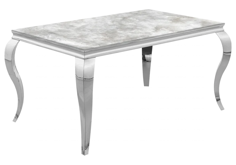 Ensemble table marbre beige et 4 chaises argent – Neo