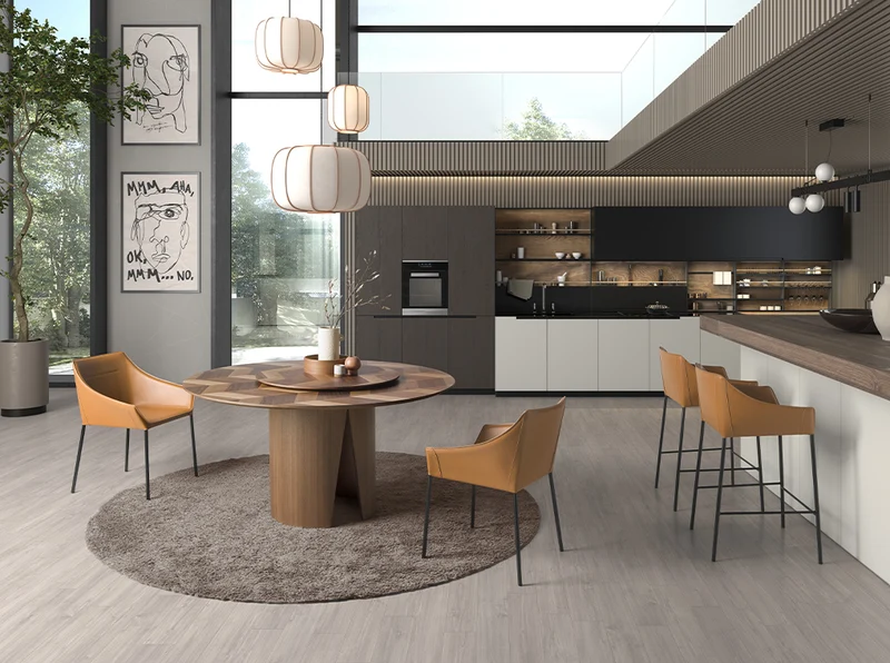 Table à manger ronde bois noyer massif Ø130cm | Salle à manger