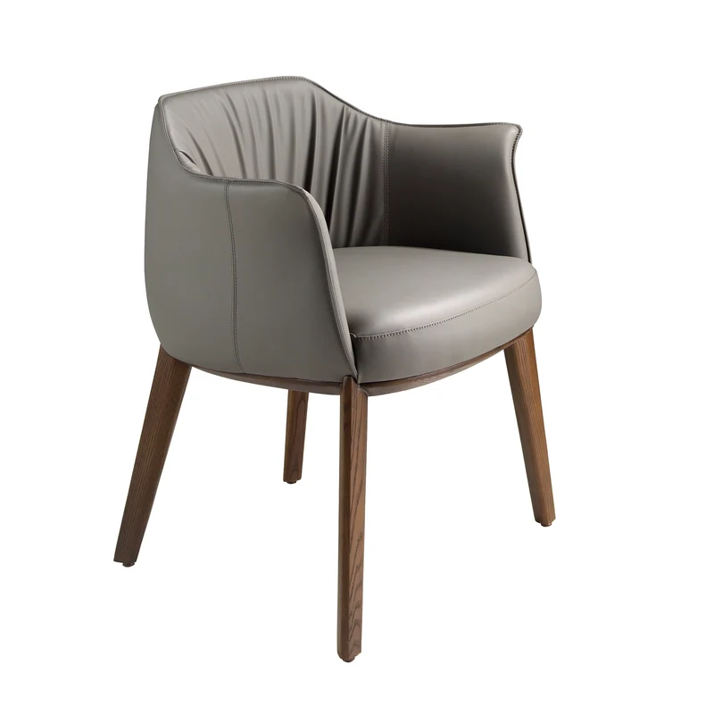 Chaise design en similicuir gris et pieds en bois noyer – Angel Cerdá 5152